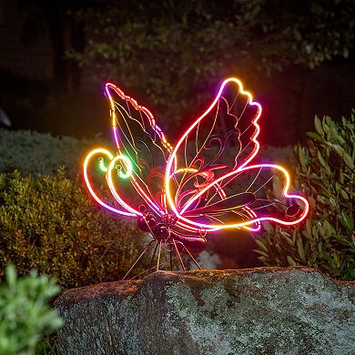 Evergreen Enterprises 28-Inch Solar Neon Butterfly Garden Statue Outdoor Decor