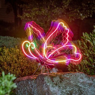 Evergreen Enterprises 28-Inch Solar Neon Butterfly Garden Statue Outdoor Decor