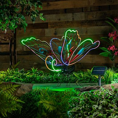 Evergreen Enterprises 28-Inch Solar Neon Butterfly Garden Statue Outdoor Decor