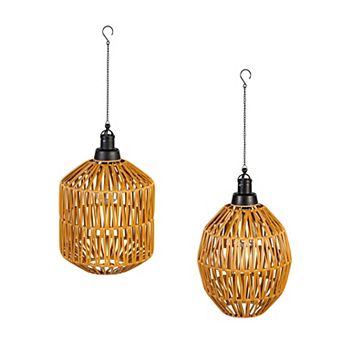 Evergreen Enterprises Woven Hanging Pendant Solar Lantern Outdoor Decor