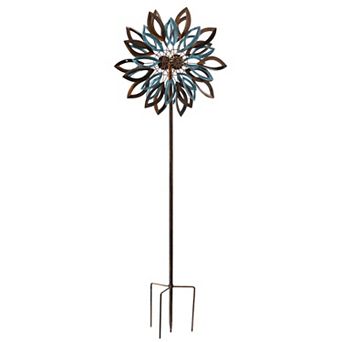Evergreen Copper & Verdigris Leaves Wind Spinner 75-Inch Outdoor Decor