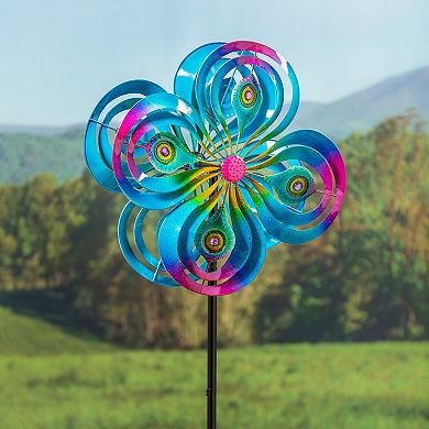 Evergreen Enterprises 75-Inch Blue Peacock Spirals Wind Spinner Outdoor Decor