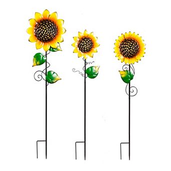 Evergreen Enterprises Radiant Sunflower Blossoms Garden Stake Outdoor Decor Set of 3
