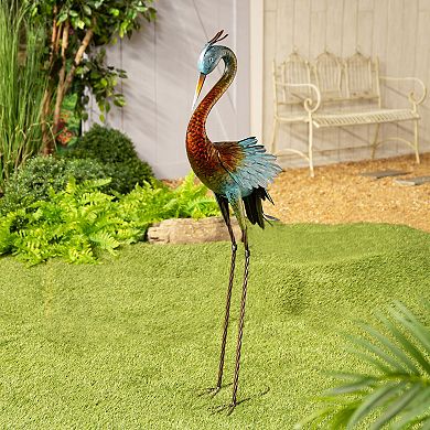 Evergreen Enterprises 48-Inch Metal Crane Garden Statuary Outdoor Decor