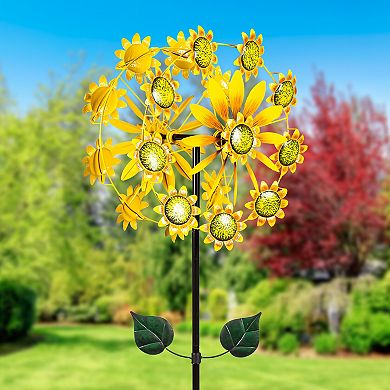 Evergreen Enterprises Double Sunflower Wind Spinner Outdoor Decor 75-Inch