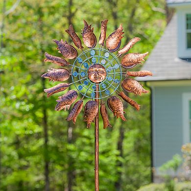 Evergreen Enterprises 75-Inch Copper Sun Metal Wind Spinner Outdoor Decor