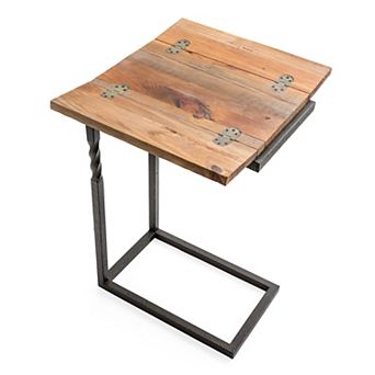 Evergreen Rustic Pull-Up Table with Fold-Out Leaves Wood & Metal 24-inch