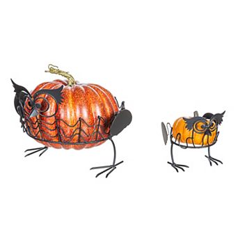 Evergreen Enterprises Set of 2 Owl Pumpkin Holders Table Decor