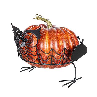 Evergreen Enterprises Set of 2 Owl Pumpkin Holders Table Decor