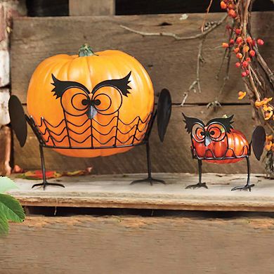 Evergreen Enterprises Set of 2 Owl Pumpkin Holders Table Decor