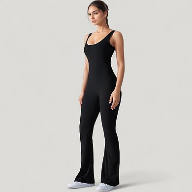 Women's Sleeveless Open Back Fitted Jumpsuit with Flare Leg Design