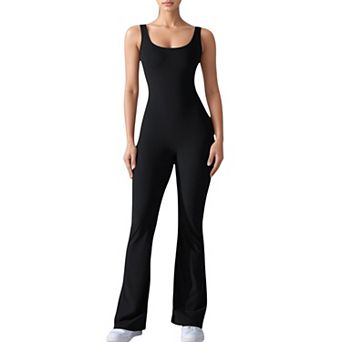 Women's Sleeveless Open Back Fitted Jumpsuit with Flare Leg Design
