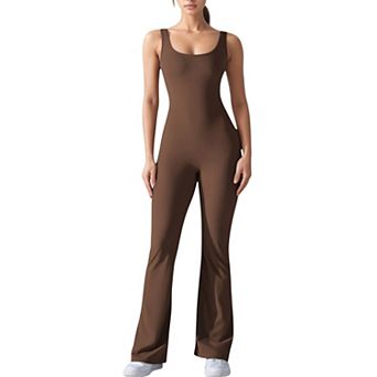 Women's Sleeveless Open Back Fitted Jumpsuit with Flare Leg Design