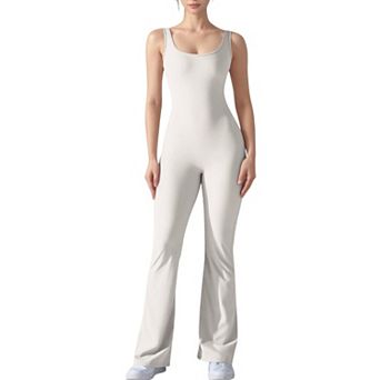 Women's Sleeveless Open Back Fitted Jumpsuit with Flare Leg Design