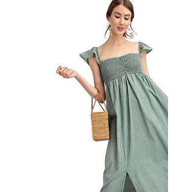Women's Ruffled Cap Sleeve Maxi Slit Dress