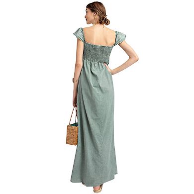 Women's Ruffled Cap Sleeve Maxi Slit Dress