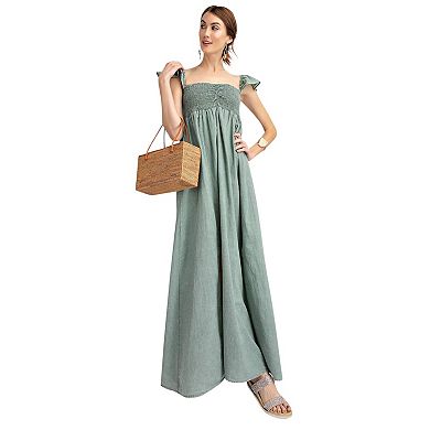 Women's Ruffled Cap Sleeve Maxi Slit Dress