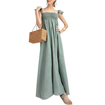 Women's Ruffled Cap Sleeve Maxi Slit Dress