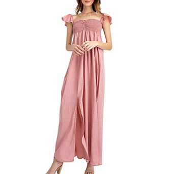Women's Ruffled Cap Sleeve Maxi Slit Dress