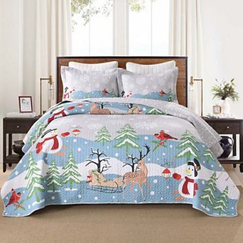 Marcielo 3 pc Winter Wonderland Reversible Bedspread Set Christmas Quilt