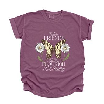 S.W.Smiley Where Friends and Flowers Flourish - Women's Garment Dyed Graphic T-Shirt