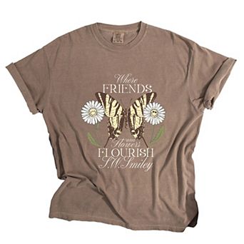 S.W.Smiley Where Friends and Flowers Flourish - Women's Garment Dyed Graphic T-Shirt