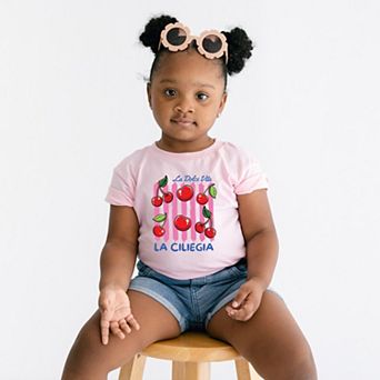 La Ciliegia Stripes - Toddler Short Sleeve Graphic T-Shirt