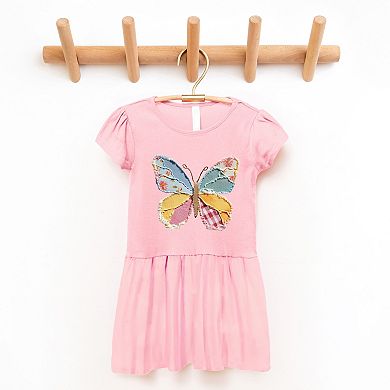 Denim Butterfly Faux Patchwork - Toddler Graphic Dress