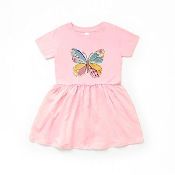 Denim Butterfly Faux Patchwork - Toddler Graphic Dress