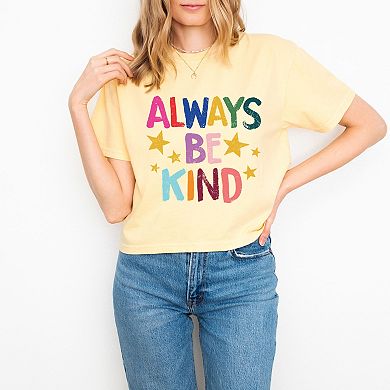Always Be Kind Stars - Women's Boxy Crop Top Graphic T-Shirt