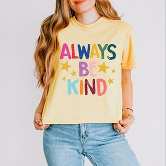 Always Be Kind Stars - Women's Boxy Crop Top Graphic T-Shirt