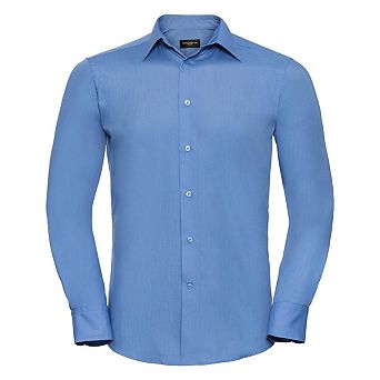 Russell Collection Mens Long Sleeve Poly-Cotton Easy Care Tailored Poplin Shirt