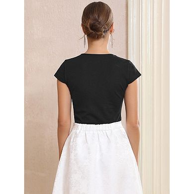 Women's V Neck Bodysuit Lace Trim Going Out Short Sleeve Elegant Formal Leotard Bodysuits Tops