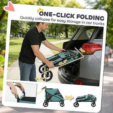 PawHut Dog Stroller for Large Dogs, All Terrain Pet Stroller, Teal