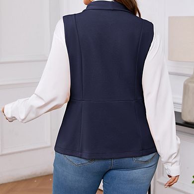 Women's Plus Size Button Front Suit Vest Sleeveless Fitted Waistcoat with V-Neck