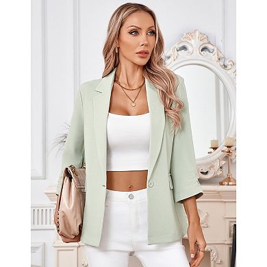 Womens Business Casual Blazer Office Work Solid One Button Long Sleeve Suit Blazers Jacket