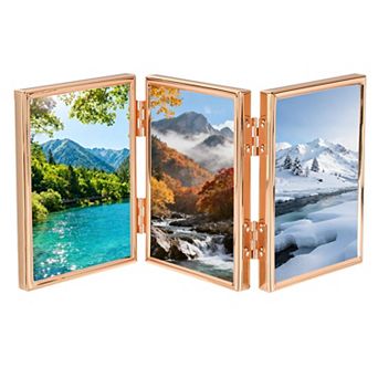 Triple Picture Frame, 5.2x3.7" Hinged 3 Photo Frame with Flocked Back 1 pc