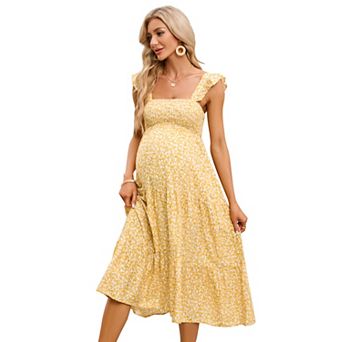 Maternity Ruffle Sleeve Tiered Dress FloralMidi Dress for Baby Shower Photoshoot