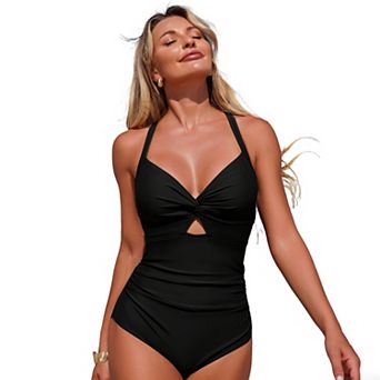 Women's One Piece Swimsuit - Adjustable Crisscross Back Strap Twist Front Cutout Bathing Suit
