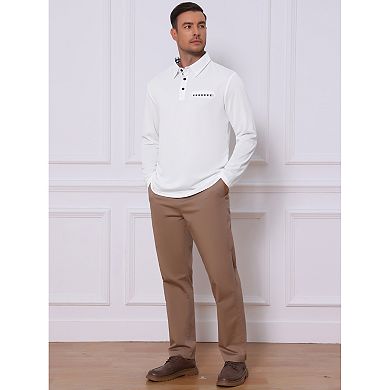 Men's Casual Contrast Collared Pocket Long Sleeves Polo Shirts