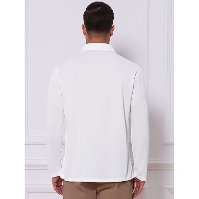 Men's Casual Contrast Collared Pocket Long Sleeves Polo Shirts