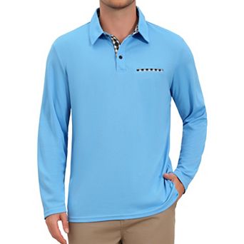 Men's Casual Contrast Collared Pocket Long Sleeves Polo Shirts