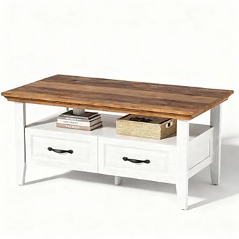 Farmhouse Coffee Table with Storage, Rustic Style, Durable Wood