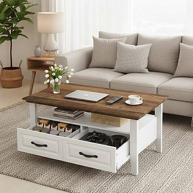Farmhouse Coffee Table with Storage, Rustic Style, Durable Wood