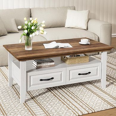 Farmhouse Coffee Table with Storage, Rustic Style, Durable Wood