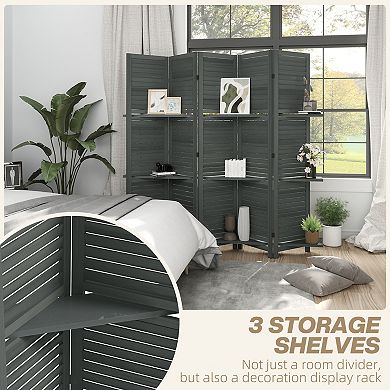 HOMCOM 5 Panel Privacy Screen, Room Divider with 3 Shelves