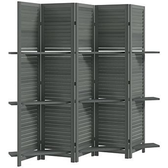 HOMCOM 5 Panel Privacy Screen, Room Divider with 3 Shelves