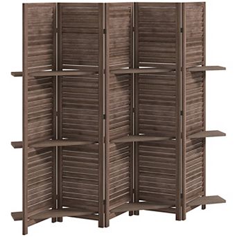 HOMCOM 5 Panel Privacy Screen, Room Divider with 3 Shelves