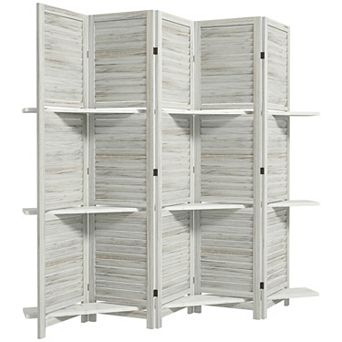 HOMCOM 5 Panel Privacy Screen, Room Divider with 3 Shelves
