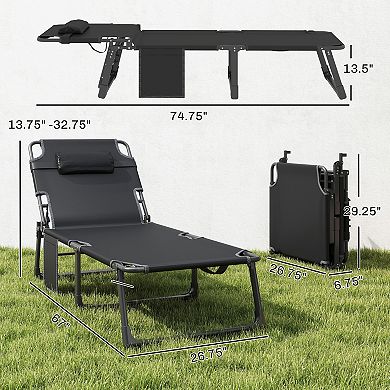 Outsunny Folding Chaise Lounge Chair Outdoor Set of 2 w/ Cushion
